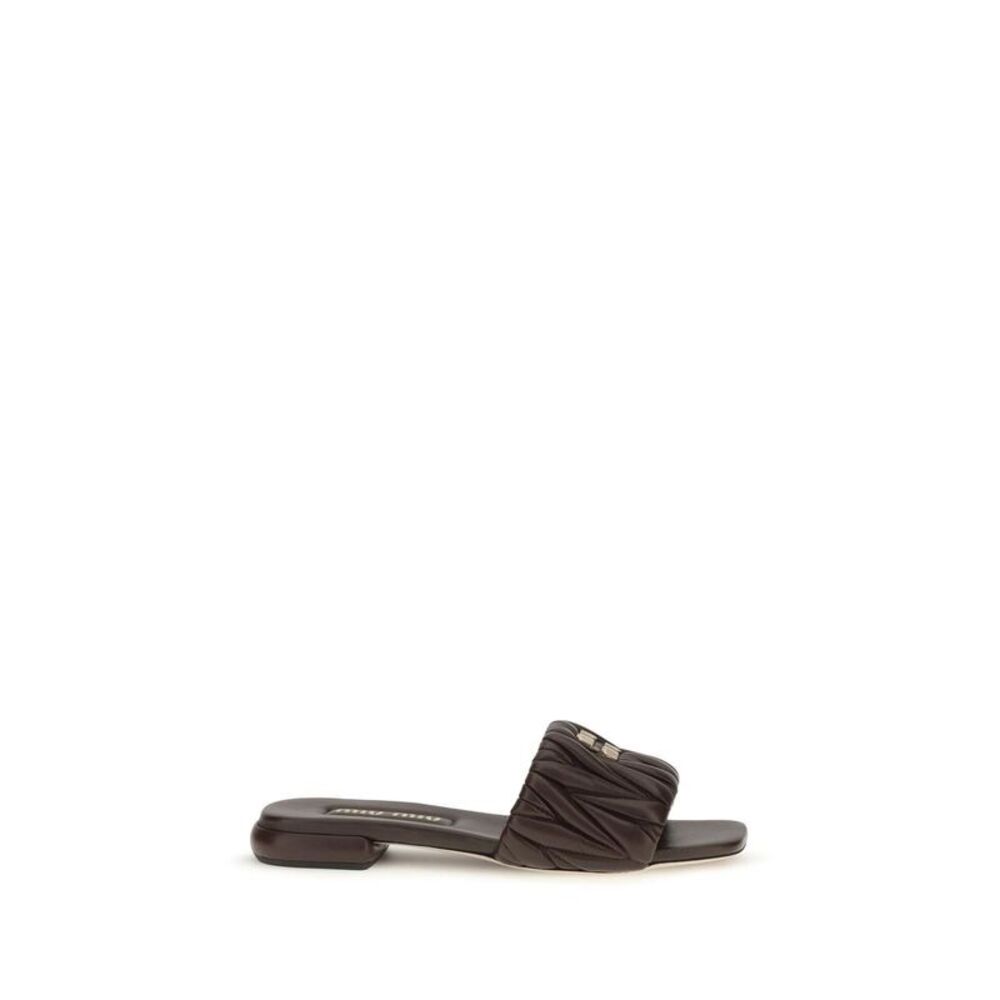 Miu Miu Brown Calf Leather Bos Taurus Flat Women's Sandals